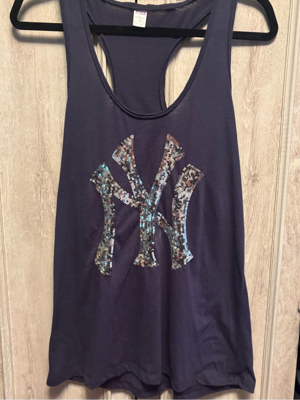 PINK Victoria's Secret Navy Racerback Tank with Iridescent Sequin Logo